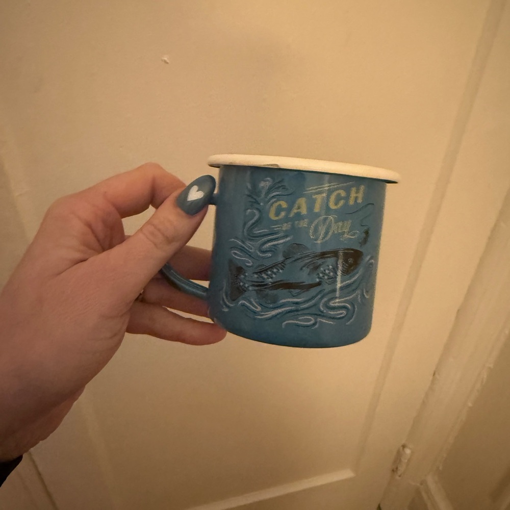 “catch of the day” camping enamel mug